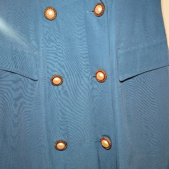 Vintage  Blue Double-Breasted Dress with Embroidery - Picture 4 of 6